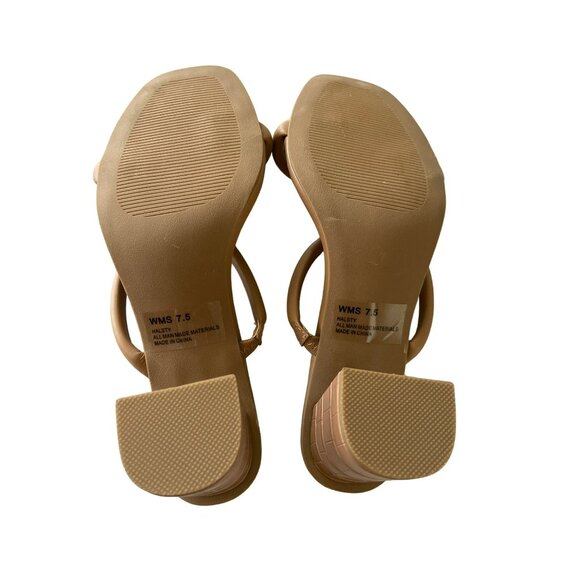 Anthropologie DV Dolce Vita Halsey Strappy Slip On Sandals Block Heels 7.5 Tan - Picture 5 of 7